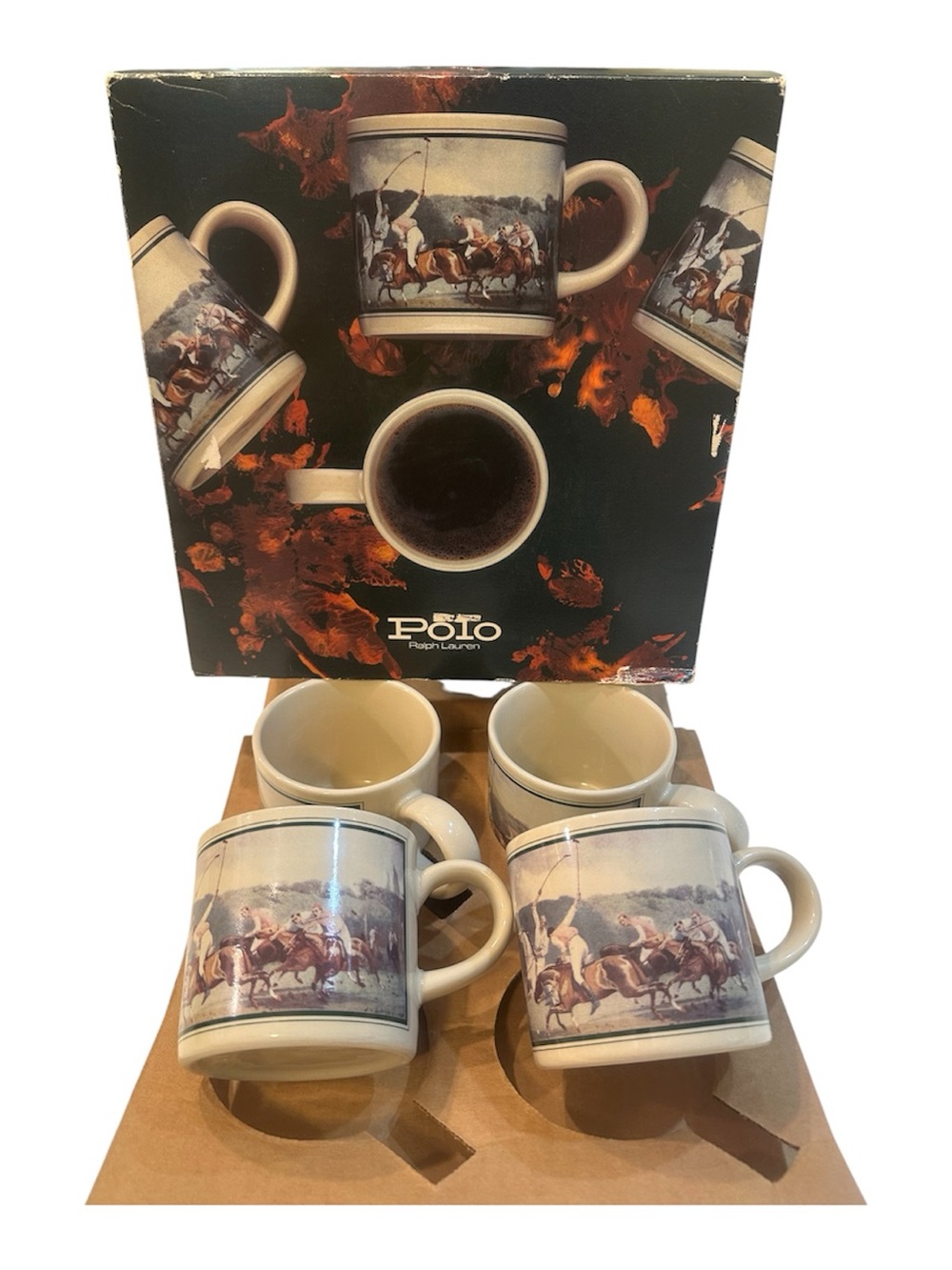 VTG ‘78 Ralph Lauren Polo Match Mug Set of 4 Equestrian Horse Coffee Mugs 10 Oz
